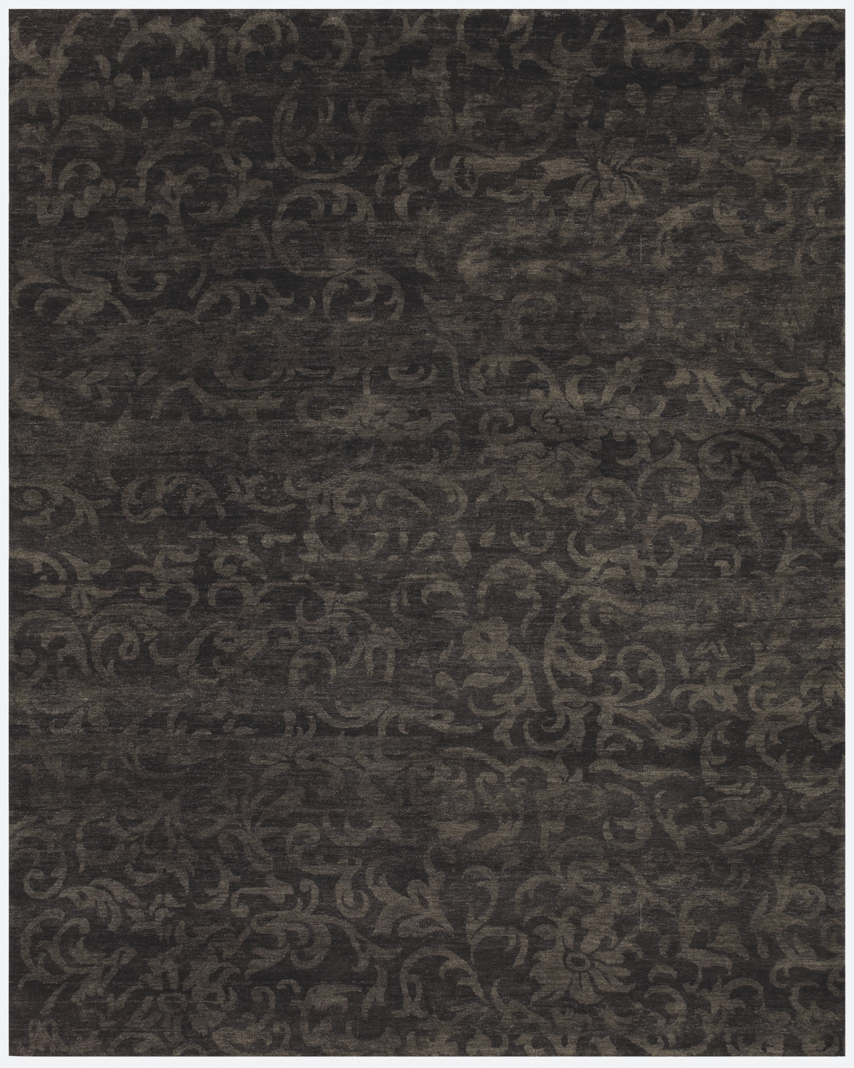 Hand-knotted Desert Taupe and Dark Brown Wool Floral Area Rug