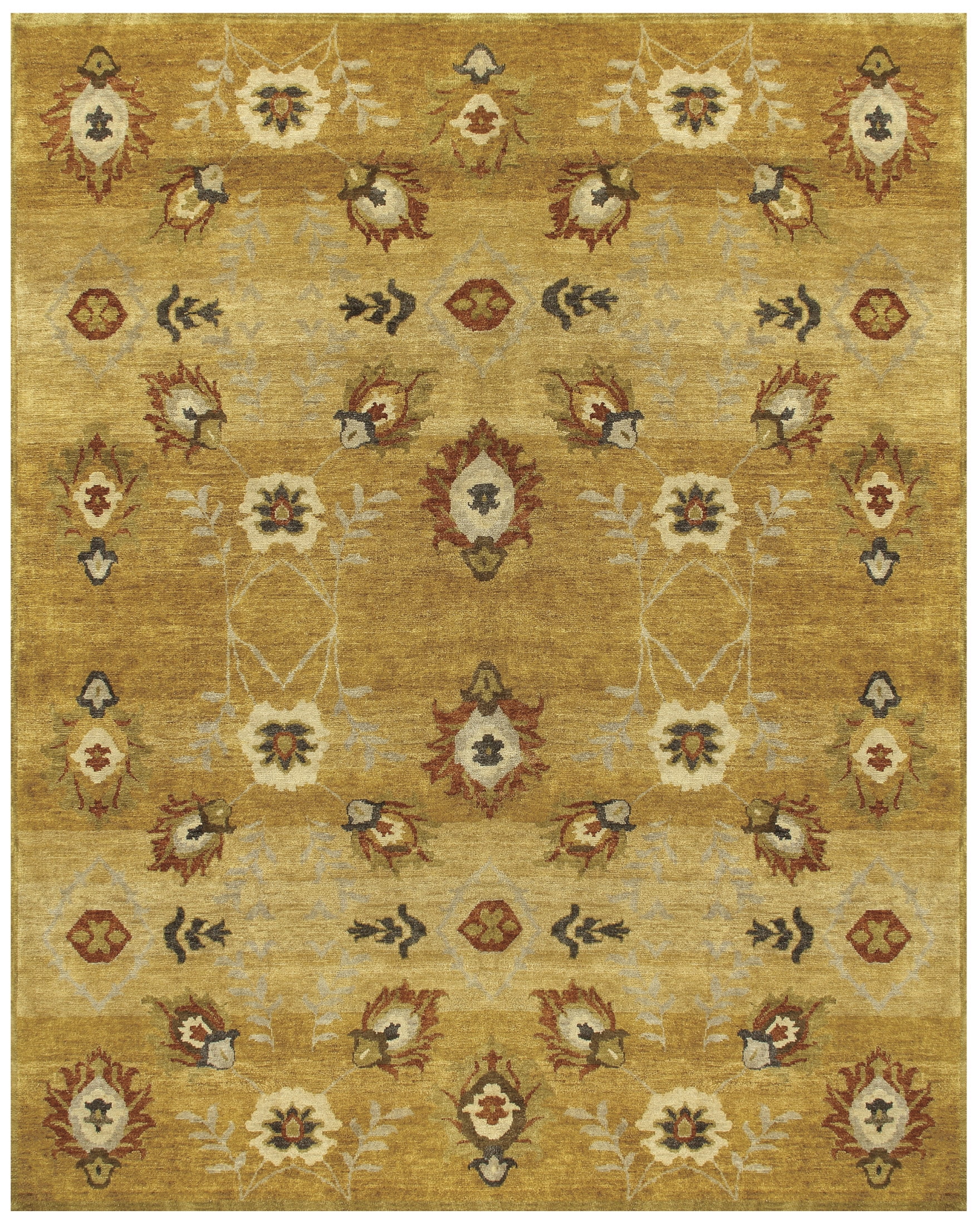 Hand-Knotted Red and Gold Wool Floral Area Rug