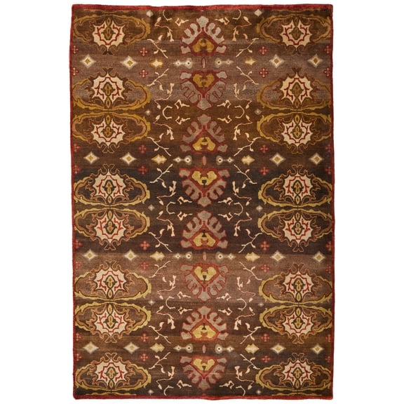 Feizy Amzad Transitional Ikat, Brown/Red/Tan, 4' x 6' Accent Rug Easy Care Stain Resistant Pet & Kid Friendly Craftsman Damask Floor Rug for Living room Bedroom