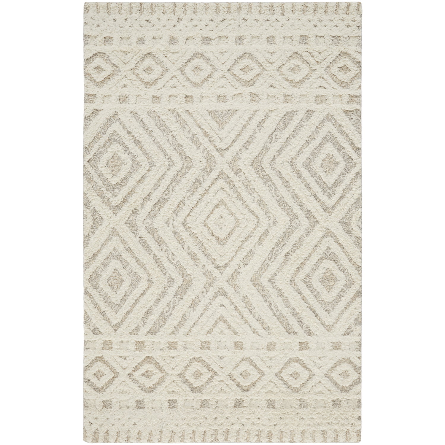 Handmade Geometric Blue Wool 27" Tufted Easy-Care Rug