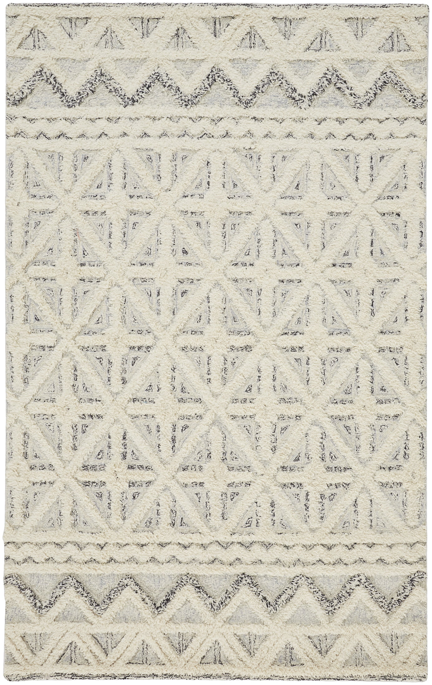 Ivory and Beige Geometric Wool 5' x 8' Area Rug