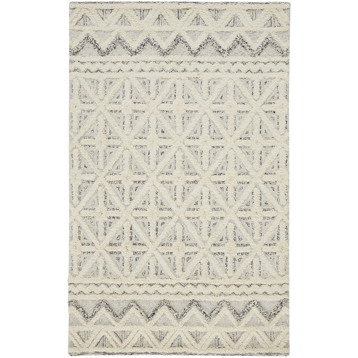 Ivory and Beige Geometric Wool 5' x 8' Area Rug