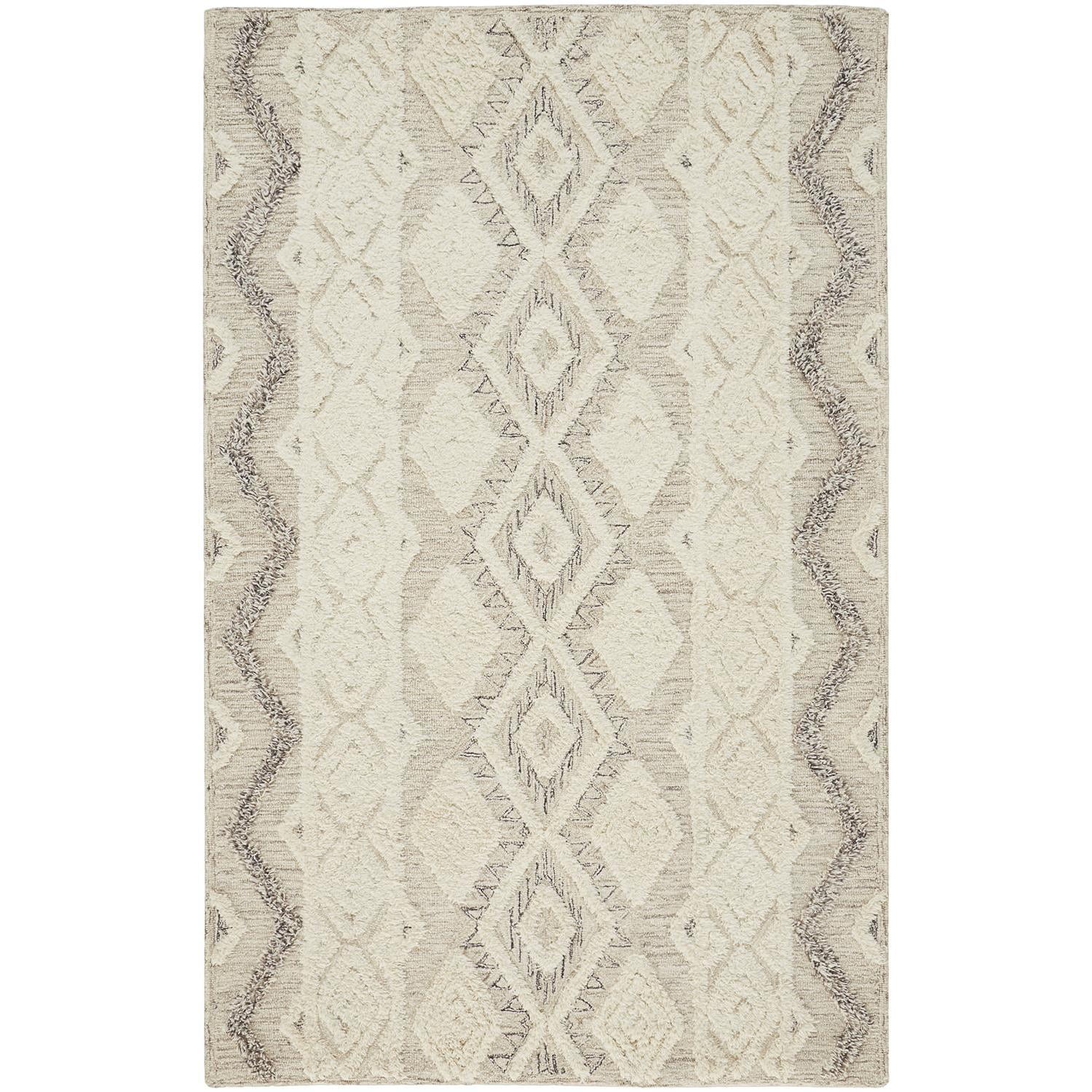 Anica Ivory and Gray Geometric Wool Area Rug