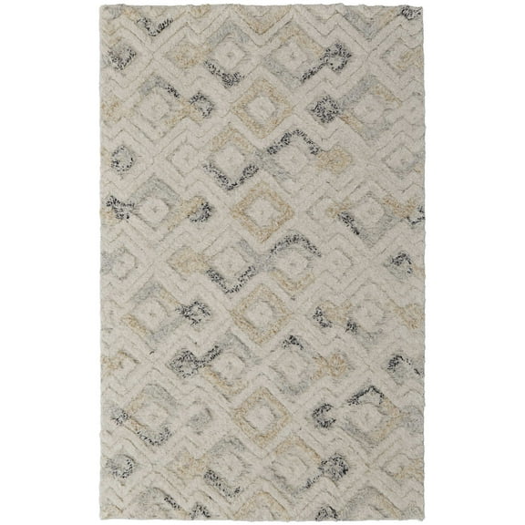Feizy Anica Transitional Moroccan, Ivory/Gray/Black, 6' x 9' Area Rug Easy Care Stain Resistant Bohemian & Eclectic Geometric Floor Rug for Living room Bedroom