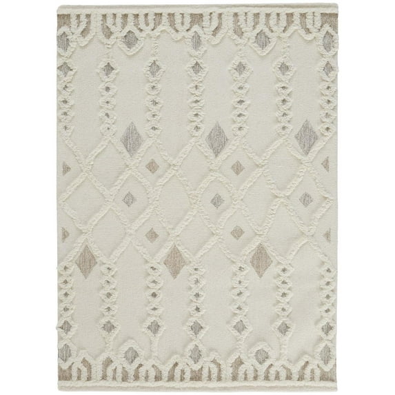 Feizy Anica Transitional Trellis & Lattice, Ivory/Tan/Silver, 1'6" x 1'6" Swatch Easy Care Stain Resistant Scandinavian Diamond Floor Rug for Living room Bedroom