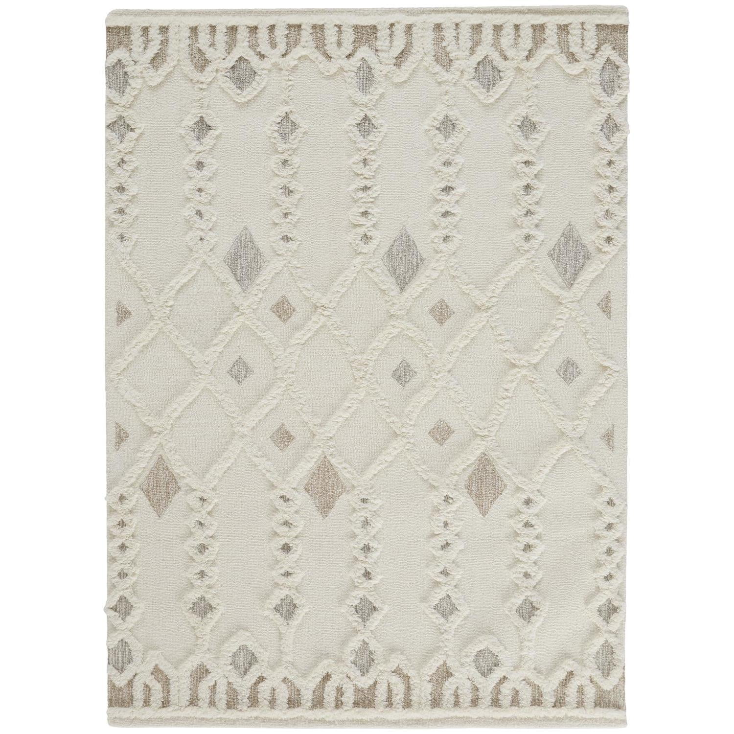 Ivory and Tan Hand-Tufted Wool Geometric Rug, 2' x 3'
