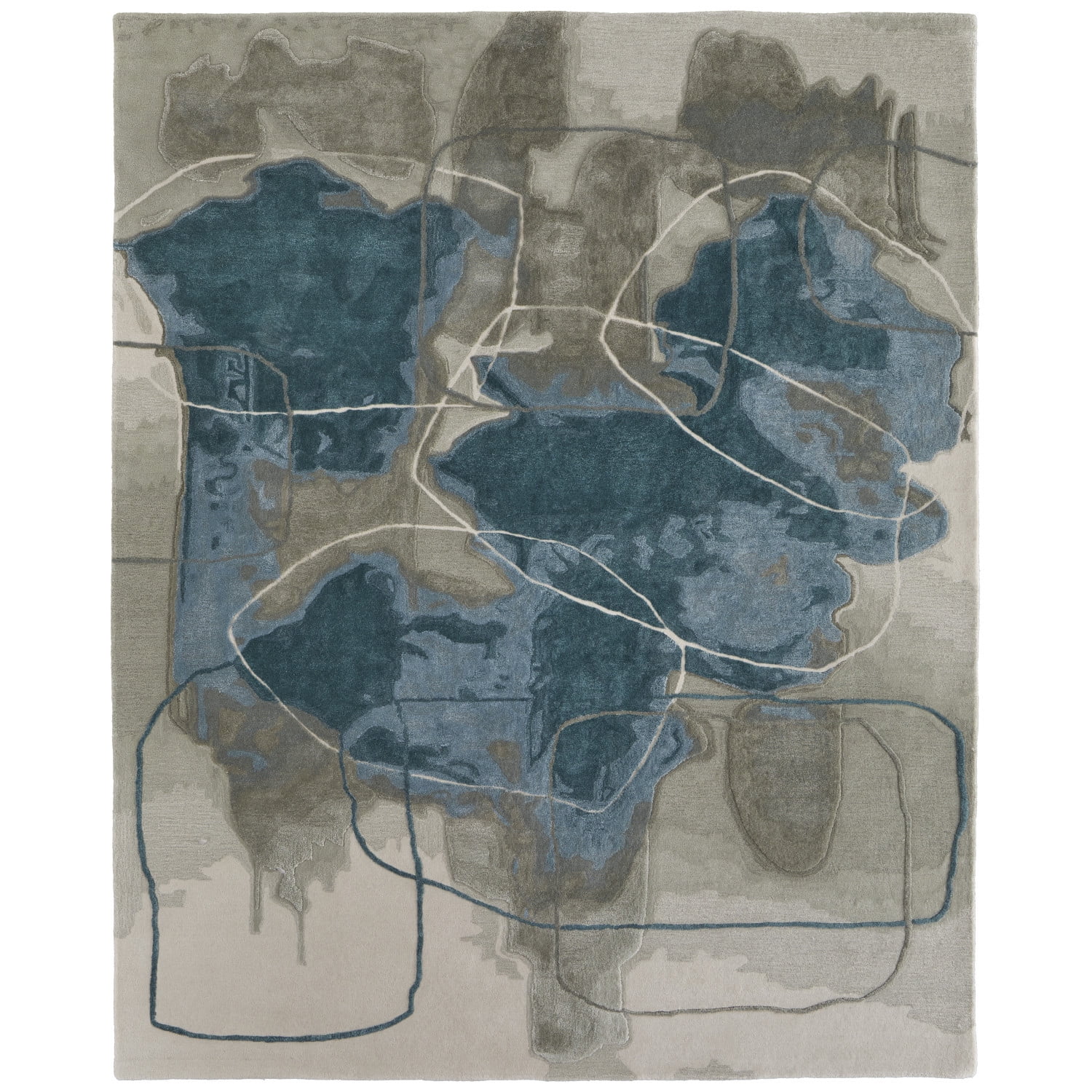 Feizy Anya Transitional Abstract, Blue/Gray/Ivory, 12' x 15' Area Rug ...