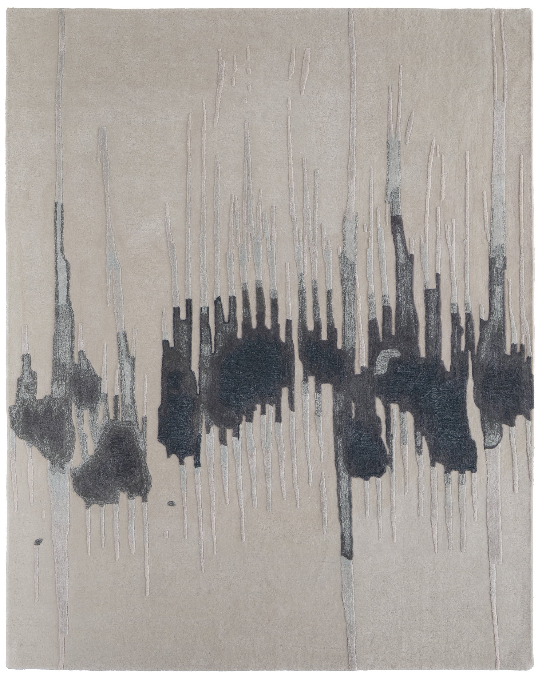 Ivory and Blue Abstract Hand-Tufted Wool Area Rug