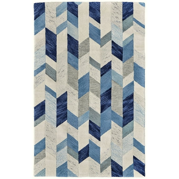 Feizy Arazad Transitional Geometric, Blue/Ivory/Gray, 2' x 3' Accent Rug Easy Care Stain Resistant Water Resistant Mid-Century Modern Chevron Design Carpet for Living Dining Bed Room