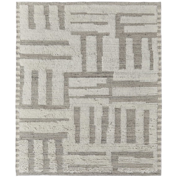 Feizy Ashby Transitional Geometric, Gray/Ivory, 7'9" x 9'9" Area Rug Easy Care Stain Resistant Pet & Kid Friendly Farmhouse Floor Rug for Living room Bedroom