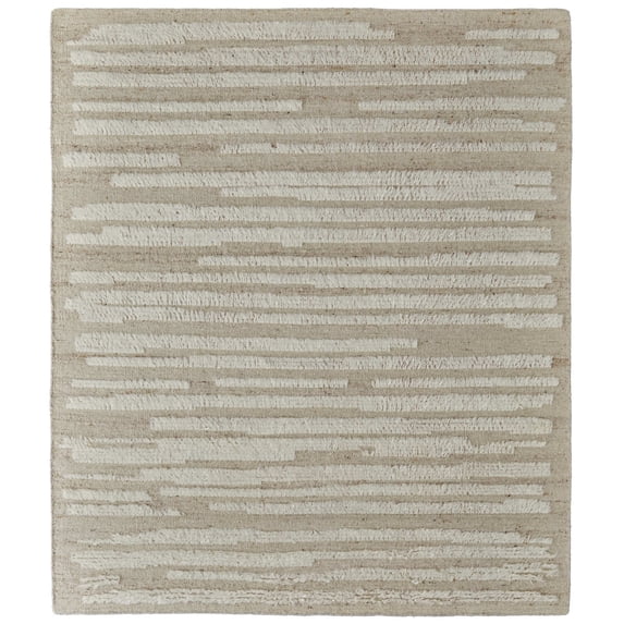 Feizy Ashby Transitional Stripes, White/Tan, 2' x 3' Accent Rug Easy Care Stain Resistant Pet & Kid Friendly Scandinavian Solid Floor Rug for Living room Bedroom