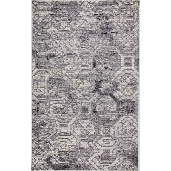 Feizy Asher Transitional Distressed, Gray/Ivory/Taupe, 2' x 3' Accent Rug Sheen Fade Resistant Industrial Geometric Design Carpet for Living Dining Bed Room