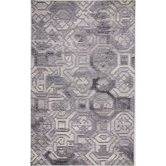 Feizy Asher Transitional Distressed, Gray/Ivory/Taupe, 5' x 8' Area Rug Sheen Fade Resistant Industrial Geometric Design Carpet for Living Dining Bed Room