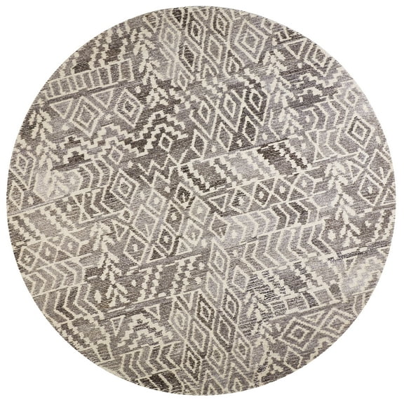 Feizy Asher Transitional Distressed, Gray/White, 8' x 8' Round Rug Sheen Fade Resistant Bohemian & Eclectic Abstract Design Carpet for Living Dining Bed Room