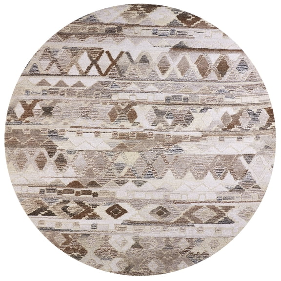 Feizy Asher Transitional Distressed, Ivory/Tan/Gray, 8' x 8' Round Rug Sheen Fade Resistant Bohemian & Eclectic Moroccan Design Carpet for Living Dining Bed Room
