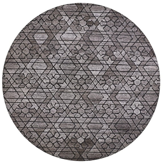 Feizy Asher Transitional Geometric, Taupe/Black/Gray, 8' x 8' Round Rug Sheen Fade Resistant Scandinavian Floral & Botanical Design Carpet for Living Dining Bed Room