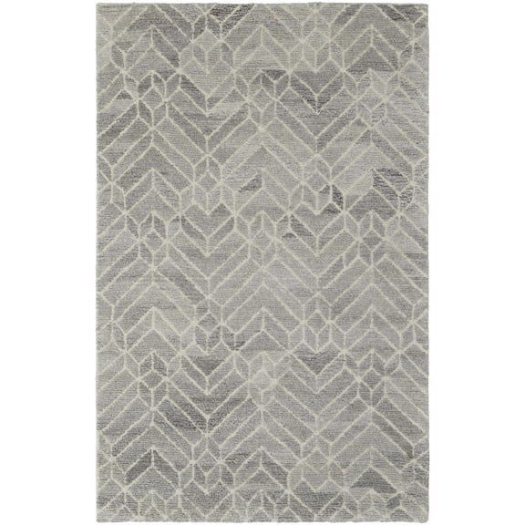 Feizy Asher Transitional Geometric, Taupe/Gray/Ivory, 8' x 8' Round Rug Sheen Fade Resistant Industrial Herringbone Design Carpet for Living Dining Bed Room