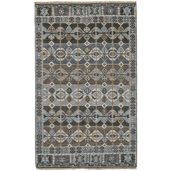 Feizy Ashi Transitional Southwestern, Blue/Brown/Gray, 2' x 3' Accent Rug Easy Care Sheen Stain Resistant Global Diamond Design Carpet for Living Dining Bed Room