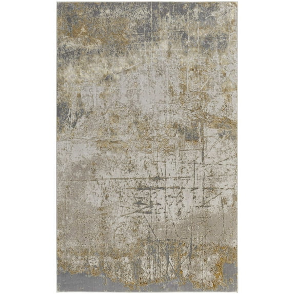 Feizy Aura Modern Abstract, Ivory/Brown/Gray, 3'11" x 6' Accent Rug Easy Care Stain Resistant Fade Resistant Luxury & Glam Distressed Floor Rug for Living room Bedroom