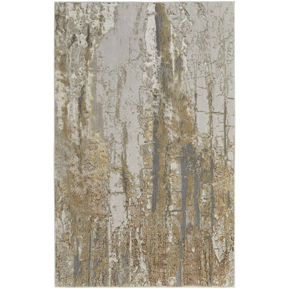 Feizy Aura Modern Abstract, Ivory/Gold/Brown, 5' x 8' Area Rug Easy Care Stain Resistant Fade Resistant Casual Watercolor Floor Rug for Living room Bedroom