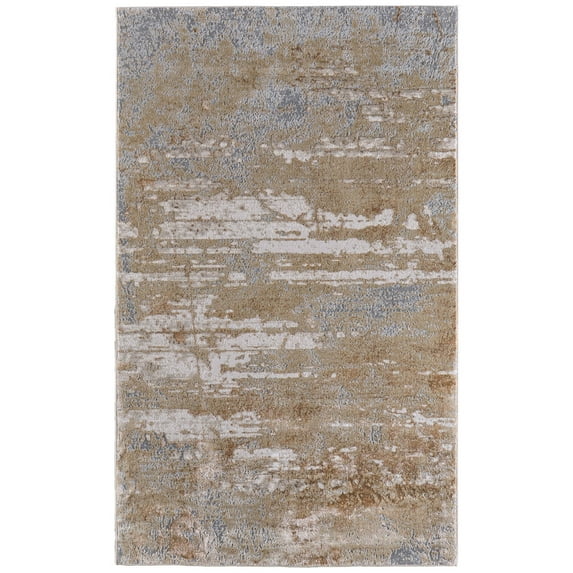 Feizy Aura Modern Abstract, Ivory/Gold/Gray, 3' 11" x 6' Accent Rug, Easy Care Stain Resistant Fade Resistant, Area Rug for Living Room and Bedroom