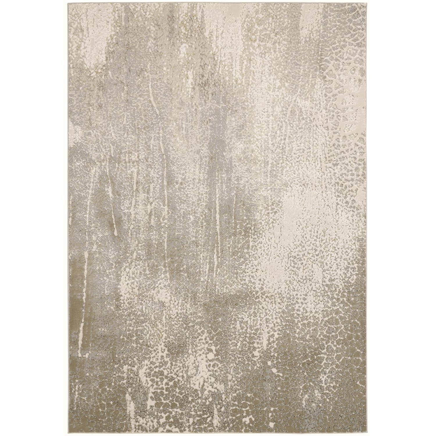 Ivory and Gold Rectangular Synthetic Easy Care Area Rug 6'7" x 9'6"