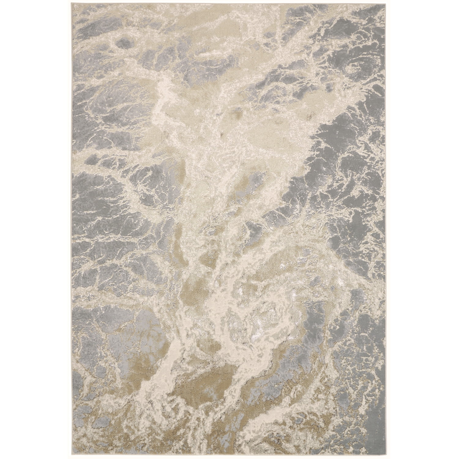 Beige and Gray Synthetic Stain-Resistant 12x15 Area Rug
