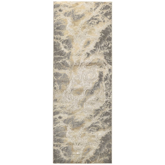 Feizy Aura Modern Abstract, Ivory/Silver/Gold, 2' 10" x 7' 10" Runner, Easy Care Stain Resistant Fade Resistant, Area Rug for Living Room and Bedroom