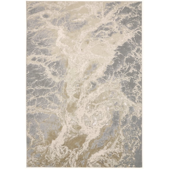 Feizy Aura Modern Abstract, Ivory/Silver/Gold, 6' 7" x 9' 6" Area Rug, Easy Care Stain Resistant Fade Resistant, Area Rug for Living Room and Bedroom