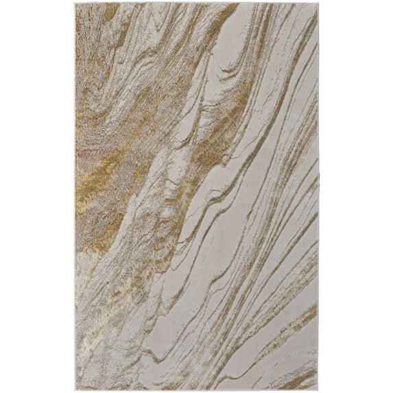 Feizy Aura Modern Abstract, Ivory/Taupe/Gold, 12' x 15' Area Rug, Easy Care Stain Resistant Fade Resistant, Area Rug for Living Room and Bedroom