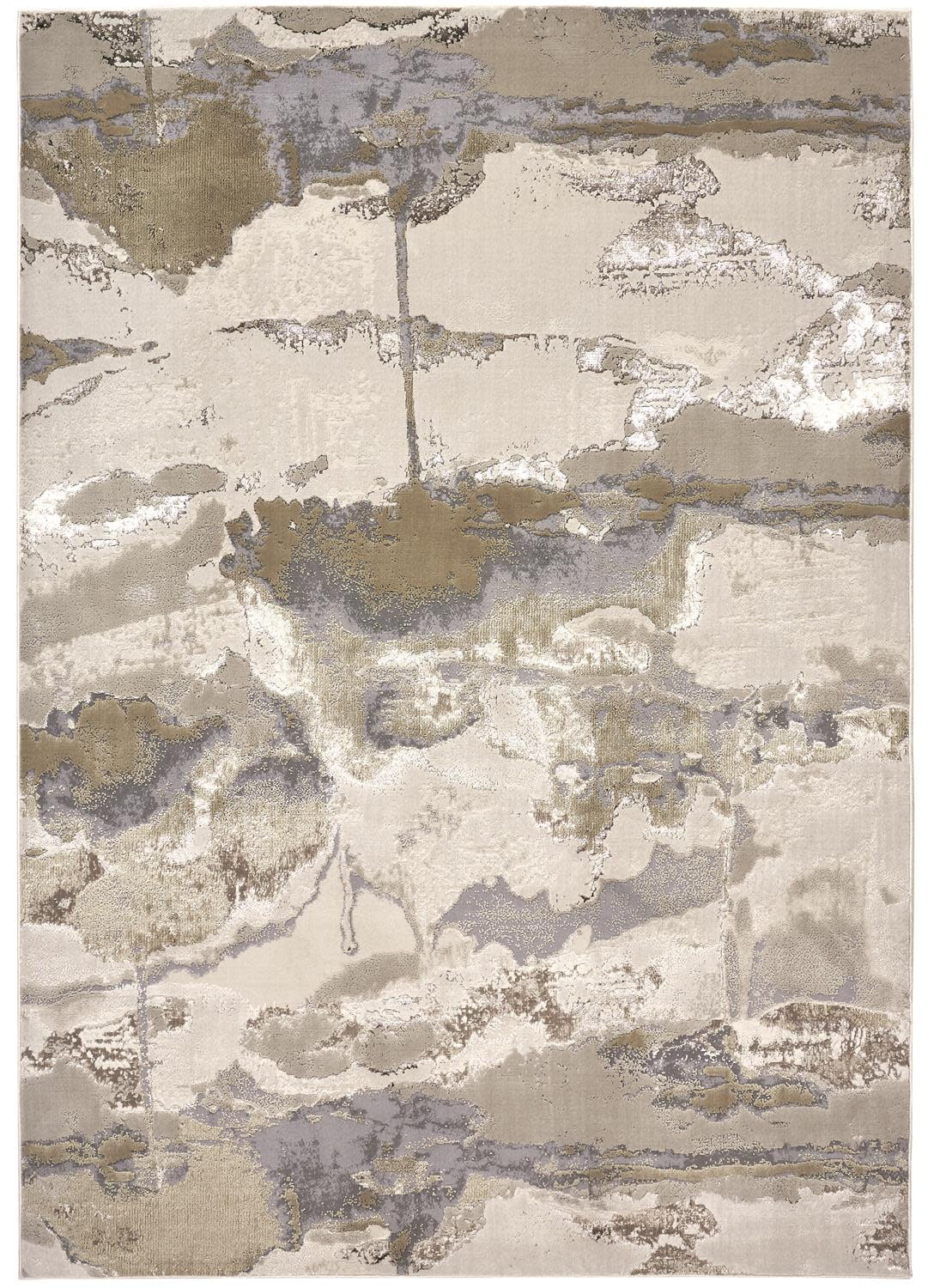 Gray and Gold Abstract 12' x 15' Synthetic Area Rug
