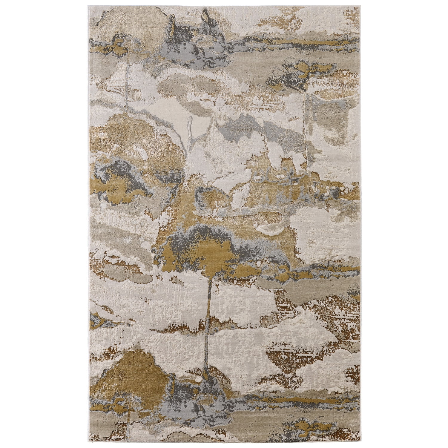 Gray and Gold Abstract 12' x 15' Synthetic Area Rug