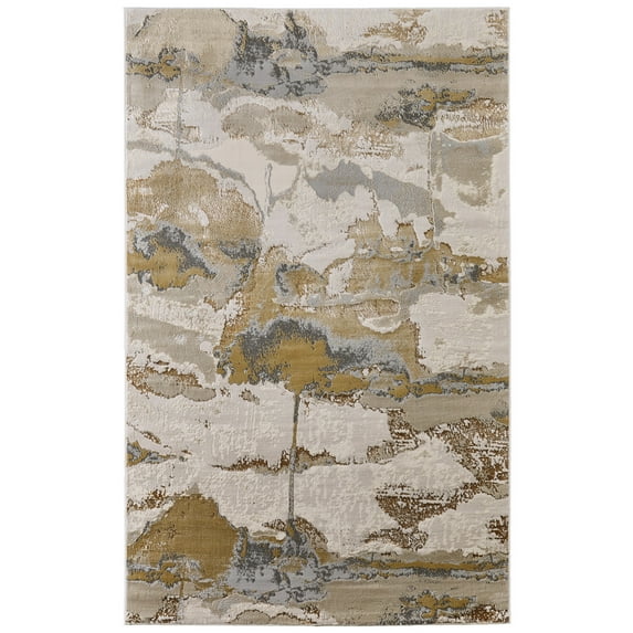 Feizy Aura Modern Watercolor, Gray/Ivory/Gold, 5' x 8' Area Rug Easy Care Stain Resistant Fade Resistant Casual Abstract Floor Rug for Living room Bedroom