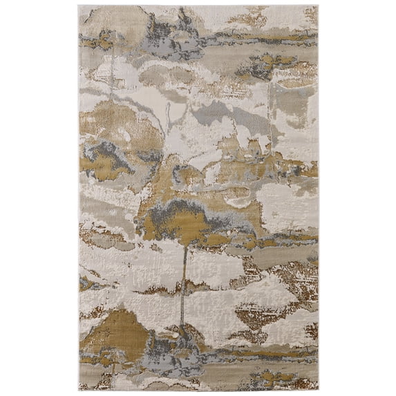 Feizy Aura Modern Watercolor, Gray/Ivory/Gold, 6' 7" x 9' 6" Area Rug, Easy Care Stain Resistant Fade Resistant, Area Rug for Living Room and Bedroom