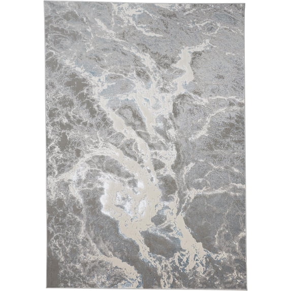 Feizy Azure Modern Abstract, Silver/Gray/Ivory, 8' x 10' Area Rug Easy Care Stain Resistant Fade Resistant Industrial Watercolor Floor Rug for Living room Bedroom