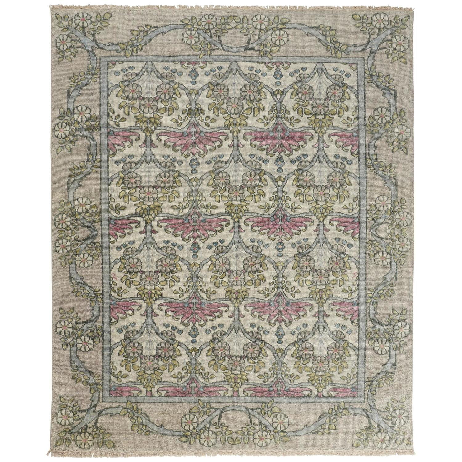 Gray and Pink Hand-Knotted Wool 3'6" x 5'6" Area Rug