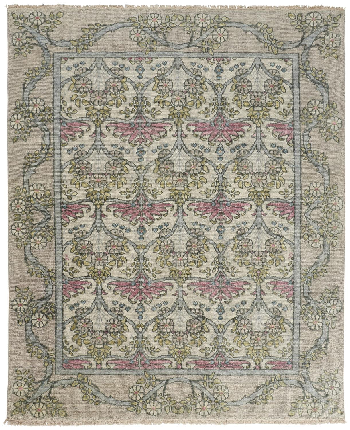 Gray and Pink Hand-Knotted Wool 3'6" x 5'6" Area Rug