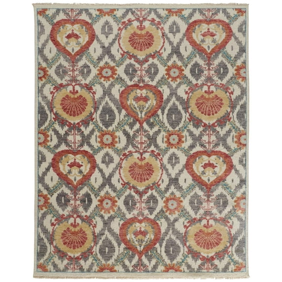 Feizy Beall Traditional Oriental, Orange/Gray, 1'6" x 1'6" Swatch Easy Care Fade Resistant Stain Resistant Bohemian & Eclectic Ikat Design Carpet for Living Dining Bed Room