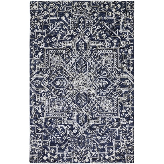 Feizy Belfort Transitional Medallion, Blue/Ivory, 5' x 8' Area Rug Easy Care Stain Resistant Water Resistant Vintage Damask Design Carpet for Living Dining Bed Room