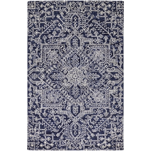 Feizy Belfort Transitional Medallion, Blue/Ivory, 9' x 12' Area Rug Easy Care Stain Resistant Fade Resistant Vintage Damask Floor Rug for Living room Bedroom