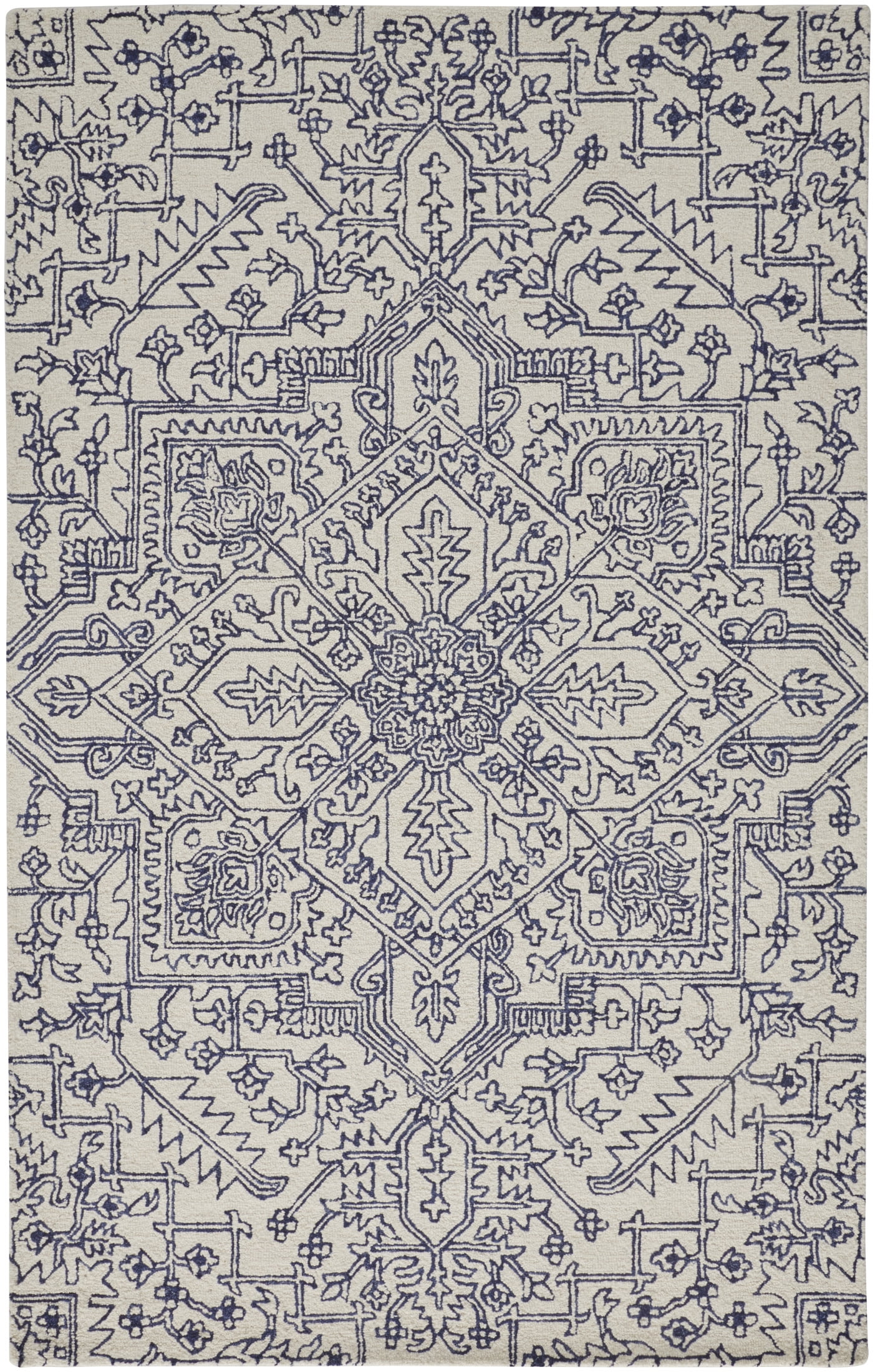 Feizy Belfort Transitional Medallion, Ivory/Blue, 12' x 15' Area Rug ...