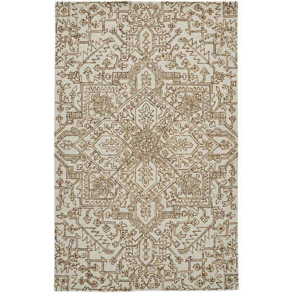 Feizy Belfort Transitional Medallion, Ivory/Brown, 8' x 10' Area Rug Easy Care Stain Resistant Water Resistant Vintage Damask Design Carpet for Living Dining Bed Room