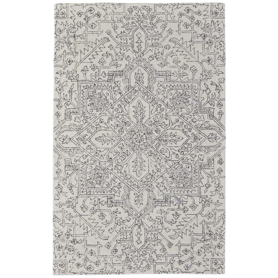 Feizy Belfort Transitional Medallion, White/Gray, 2' x 3' Accent Rug Easy Care Stain Resistant Fade Resistant Vintage Damask Floor Rug for Living room Bedroom