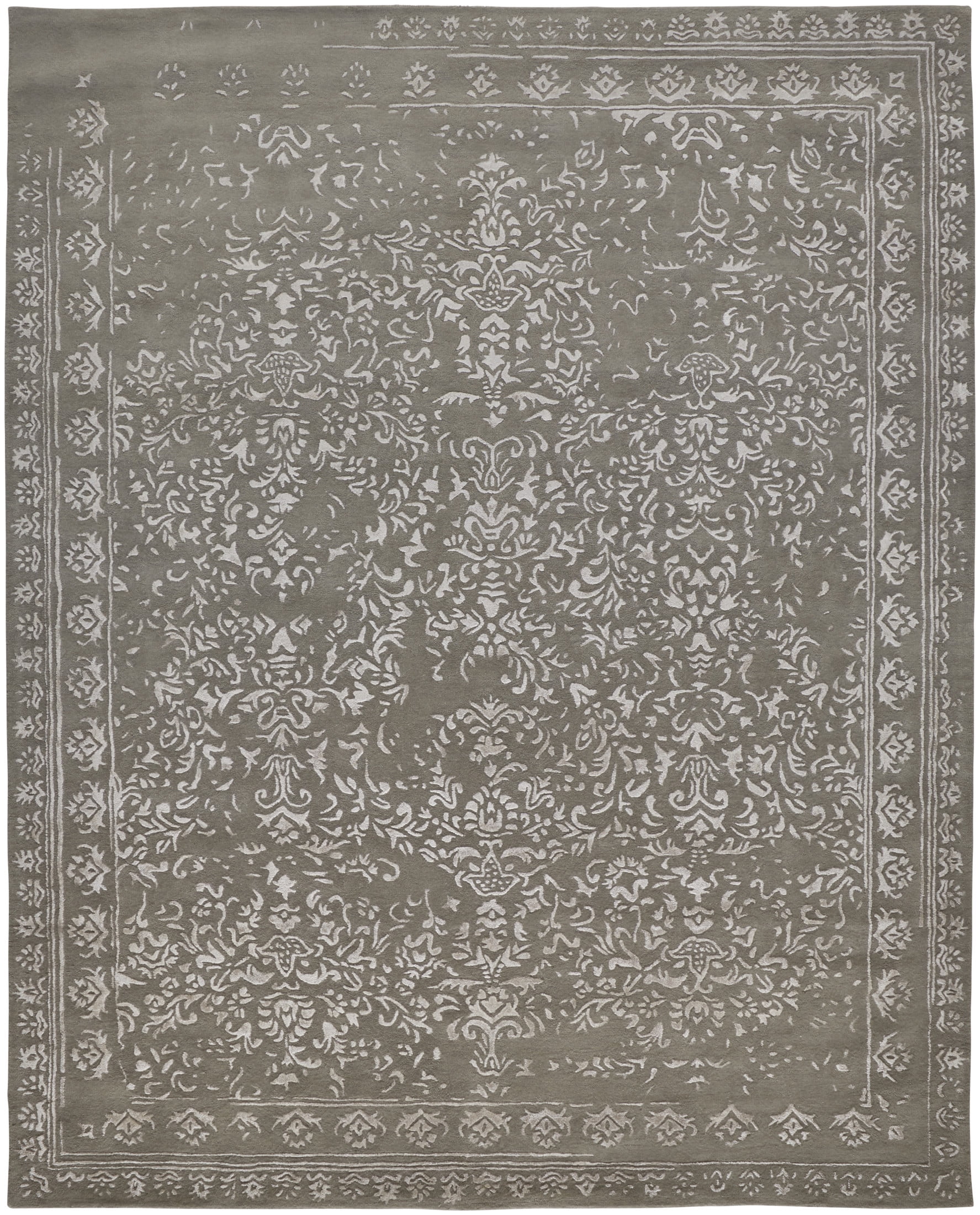 Gray Floral Tufted Handmade Wool Viscose Area Rug