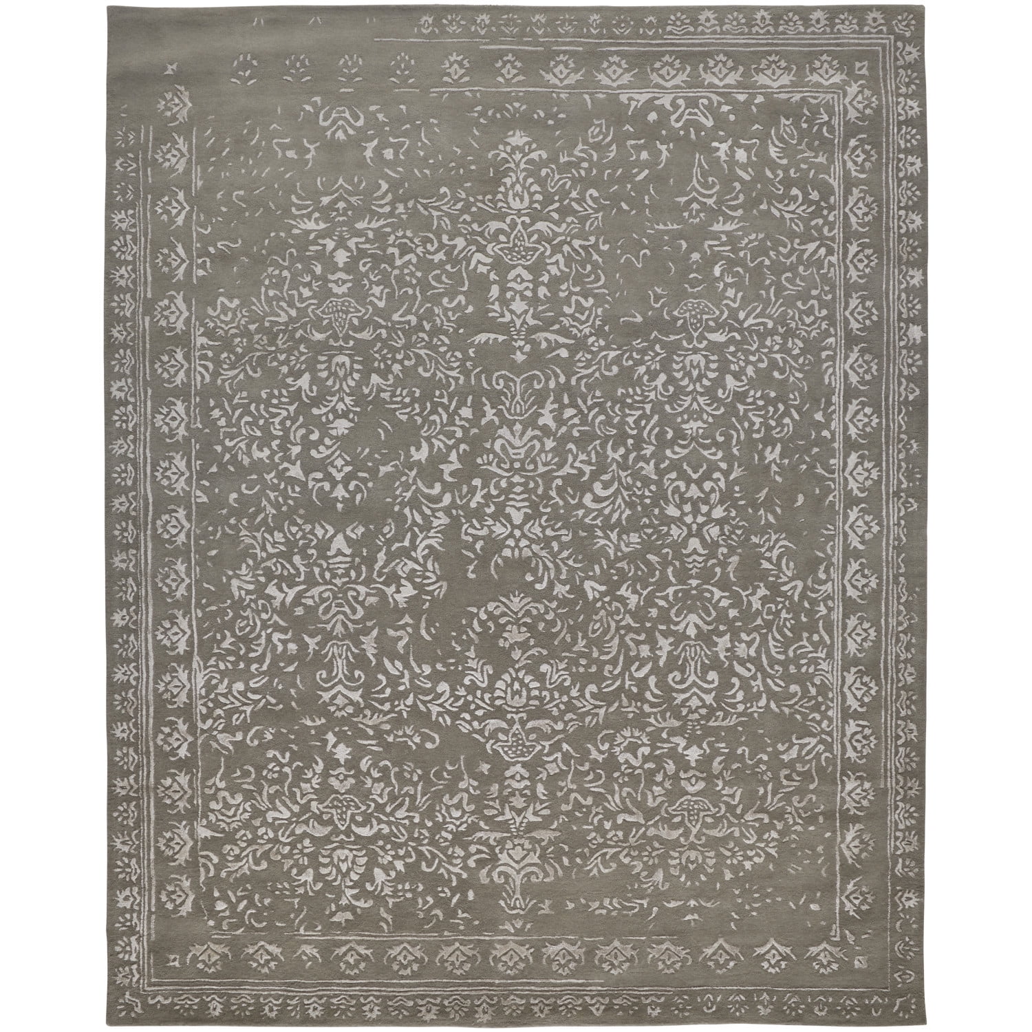 Handmade Silken Wool 8' x 10' Floral Tufted Area Rug in Gray and Taupe