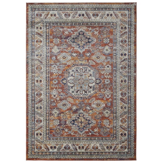 Feizy Bellini Transitional Medallion, Red/Orange/Ivory, 9'2" x 12'4" Area Rug Easy Care Stain Resistant Fade Resistant Casual Distressed Floor Rug for Living room Bedroom