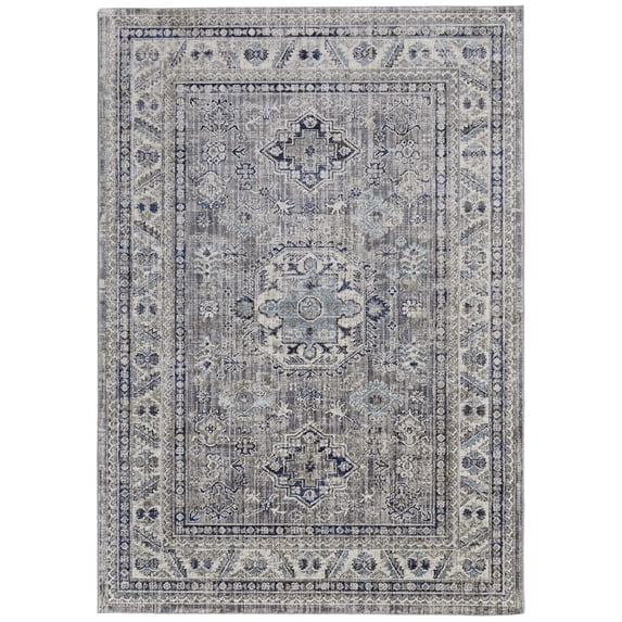 Feizy Bellini Transitional Medallion, Taupe/Gray/Blue, 7'10" x 10'10" Area Rug Easy Care Stain Resistant Fade Resistant Casual Distressed Floor Rug for Living room Bedroom