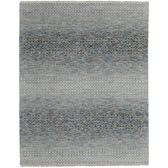 Feizy Branson Transitional Solid, Blue/Ivory/Brown, 2' x 3' Accent Rug Stain Resistant Kid Friendly Handmade Casual Geometric Floor Rug for Living room Bedroom