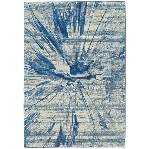 Feizy Brixton Modern Abstract, Blue/Ivory, 6'7" x 9'6" Area Rug Easy Care Stain Resistant Fade Resistant Bohemian & Eclectic Distressed Design Carpet for Living Dining Bed Room