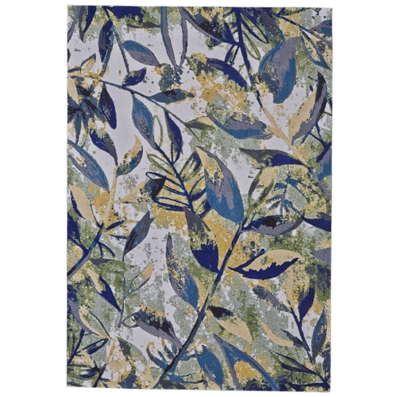 Feizy Brixton Modern Floral & Botanical, Green/Blue/Ivory, 8' x 11' Area Rug Easy Care Stain Resistant Fade Resistant Tropical Distressed Floor Rug for Living room Bedroom